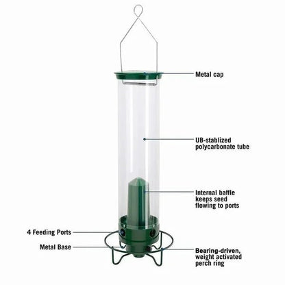 Squirrel - Proof Bird Feeder Spinning Tube – 4 Ports 5lb Capacity Weight Activated Outdoor Hanging - GiftWave.co