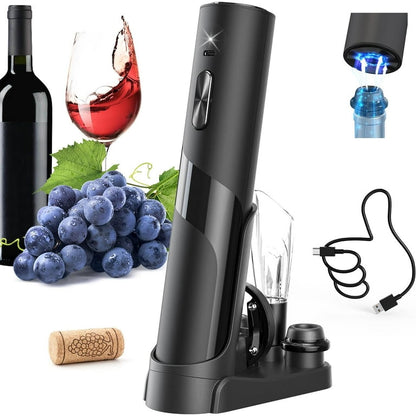 Electric Wine Opener Gift Set 7 - in - 1, Rechargeable Automatic Corkscrew with Foil Cutter Aerator Stoppers - GiftWave.co