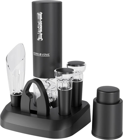 Electric Wine Opener Gift Set 7 - in - 1, Rechargeable Automatic Corkscrew with Foil Cutter Aerator Stoppers - GiftWave.co
