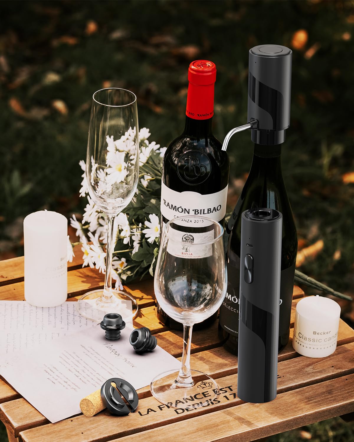 Electric Wine Opener Gift Set 7 - in - 1, Rechargeable Automatic Corkscrew with Foil Cutter Aerator Stoppers - GiftWave.co