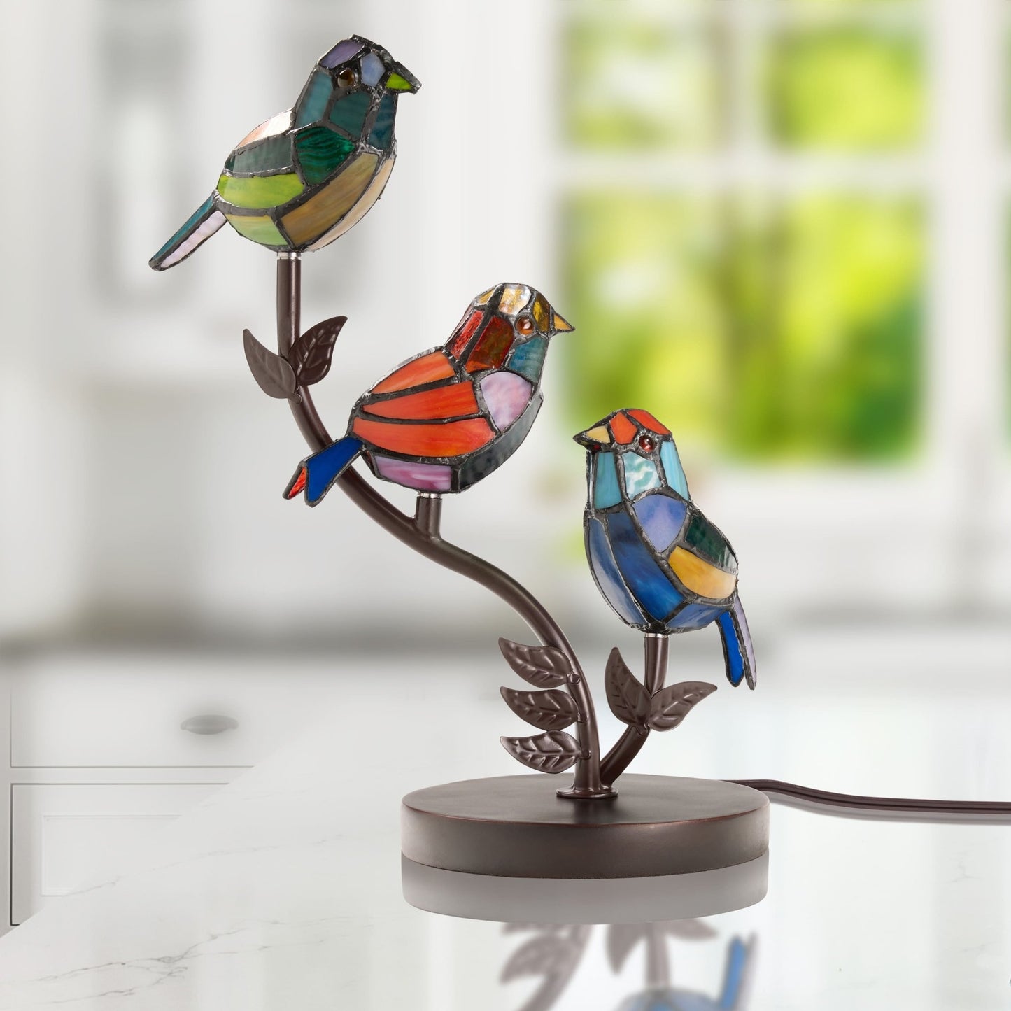 Handcrafted Colored Resin Bird Table Decor Lamp Stained Glass Effect Artistic Accent Light Home Gift - GiftWave.co