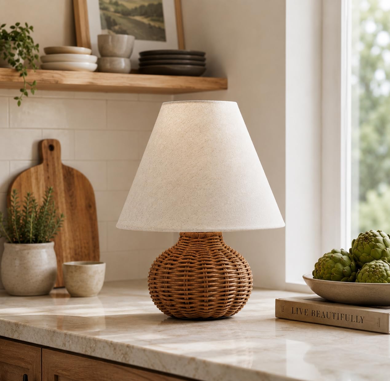 Handmade Bamboo Rattan Table Lamp Boho Wicker Woven Bedside Desk Accent Light Bedroom Nursery E26 - GiftWave.co