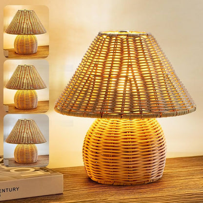 Handmade Bamboo Rattan Table Lamp Boho Wicker Woven Bedside Desk Accent Light Bedroom Nursery E26 - GiftWave.co