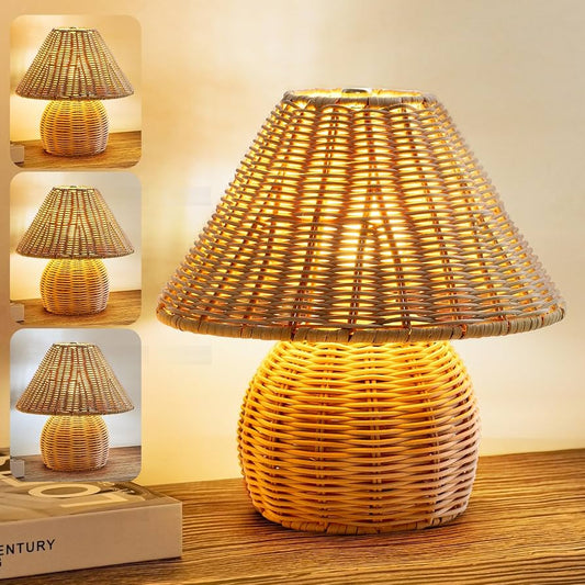 Handmade Bamboo Rattan Table Lamp Boho Wicker Woven Bedside Desk Accent Light Bedroom Nursery E26 - GiftWave.co