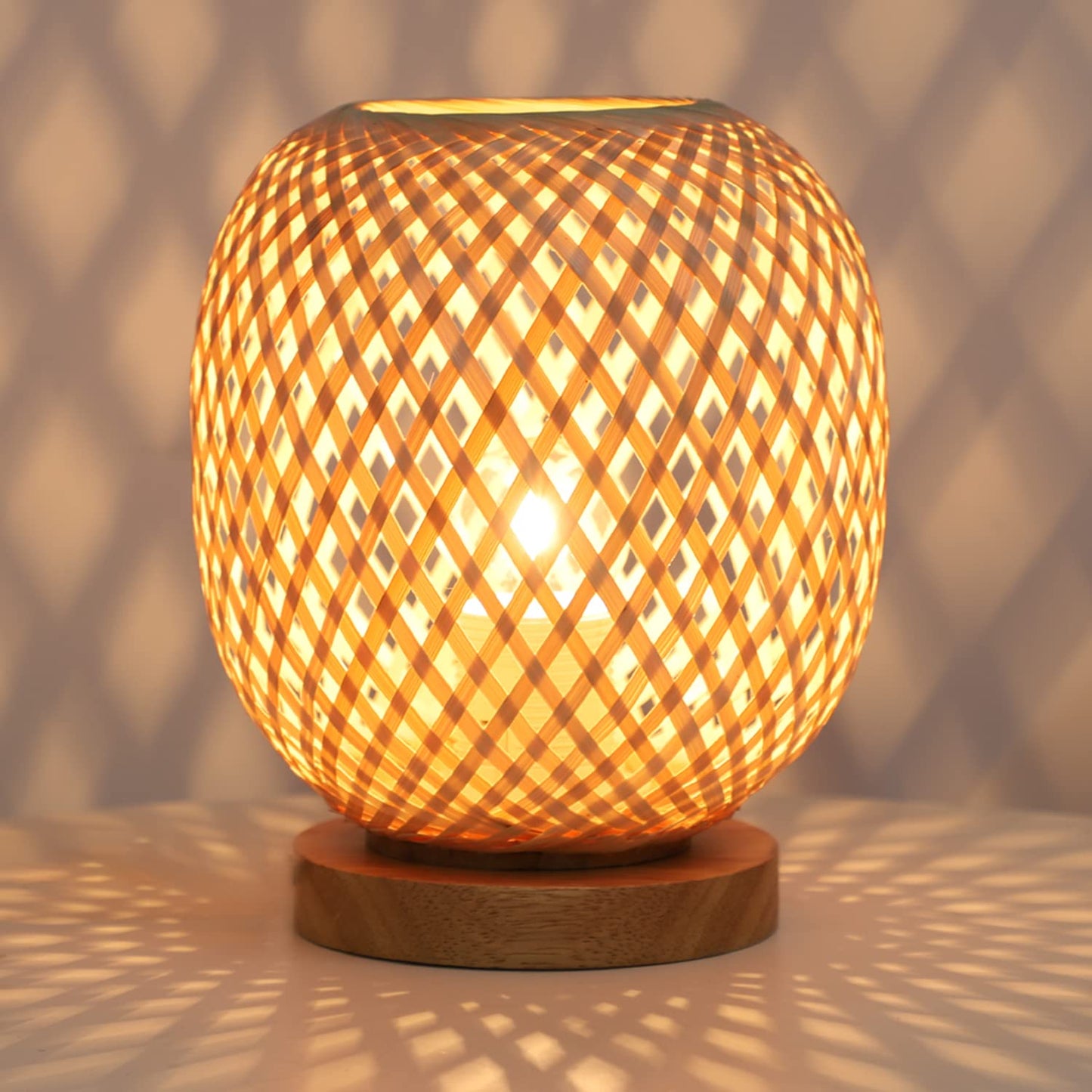 Handmade Bamboo Rattan Table Lamp Boho Wicker Woven Bedside Desk Accent Light Bedroom Nursery E26 - GiftWave.co