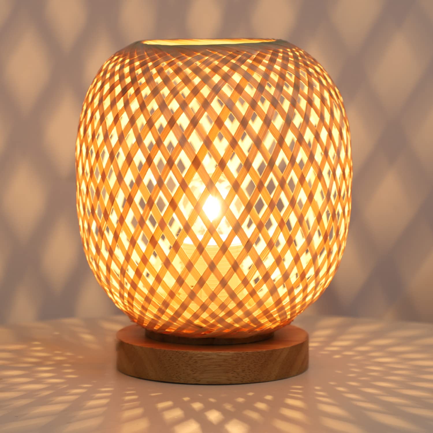 Handmade Bamboo Rattan Table Lamp Boho Wicker Woven Bedside Desk Accent Light Bedroom Nursery E26 - GiftWave.co
