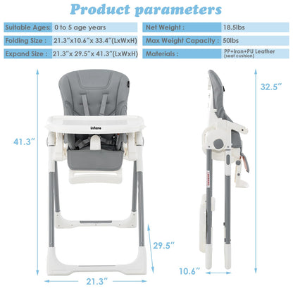 INFANS Foldable High Chair for Babies & Toddlers with Multiple Adjustabl... — View 26