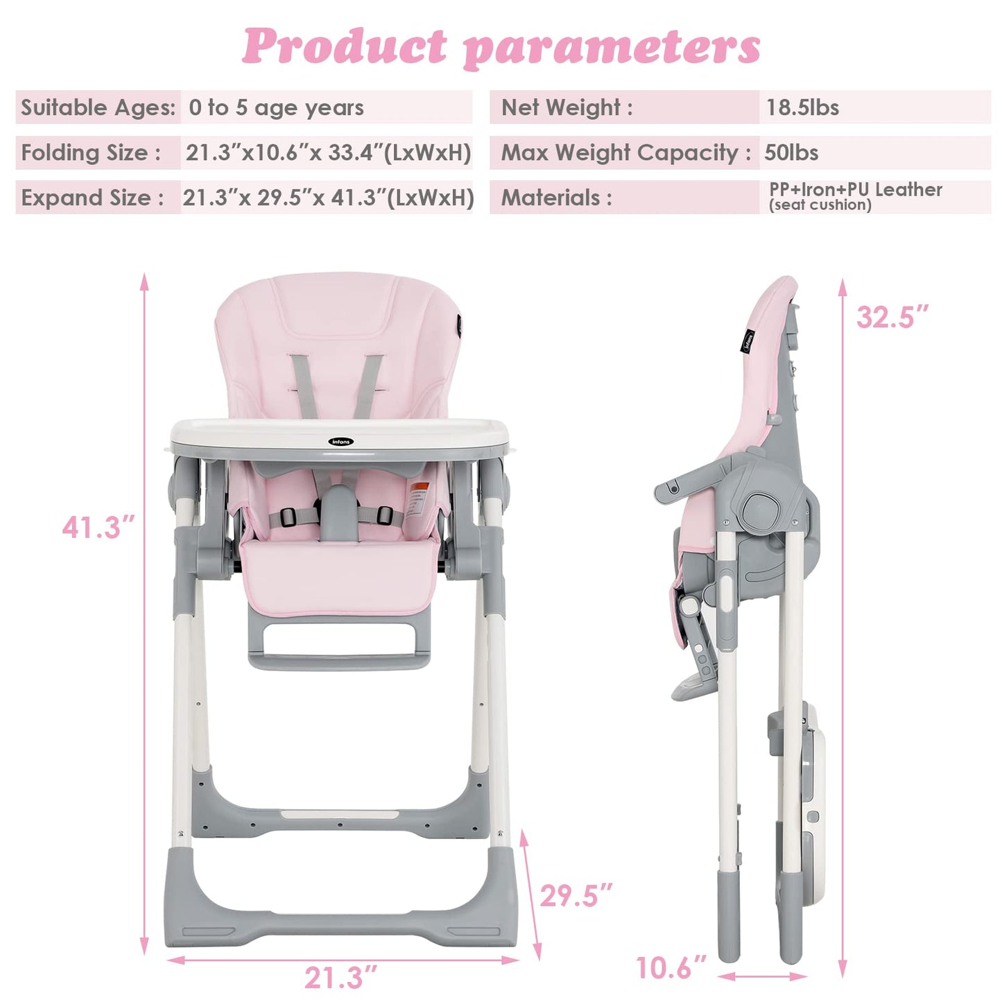 INFANS Foldable High Chair for Babies & Toddlers with Multiple Adjustabl... — View 19