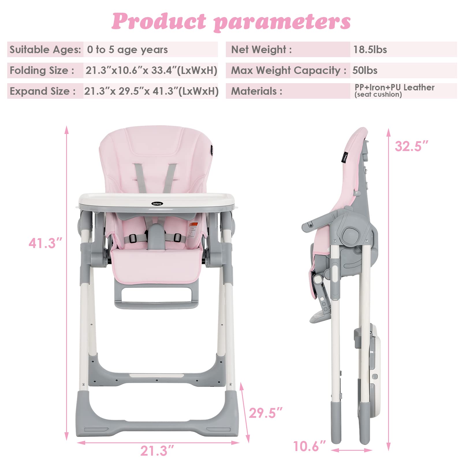 INFANS Foldable High Chair for Babies & Toddlers with Multiple Adjustabl... — View 19