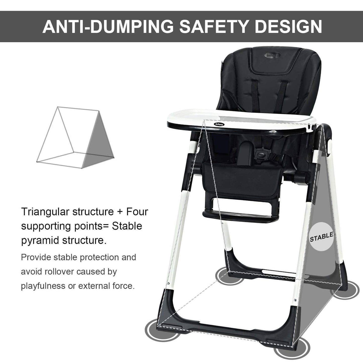 INFANS Foldable High Chair for Babies & Toddlers with Multiple Adjustabl... — View 7