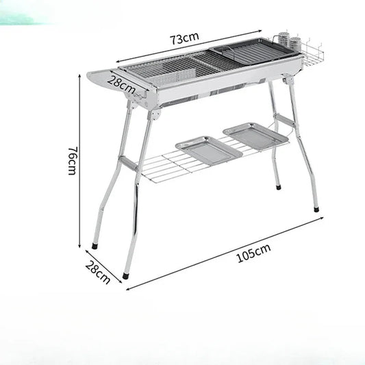 Large Stainless Steel Charcoal BBQ Grill Portable Folding Barbecue Cooke... — View 2
