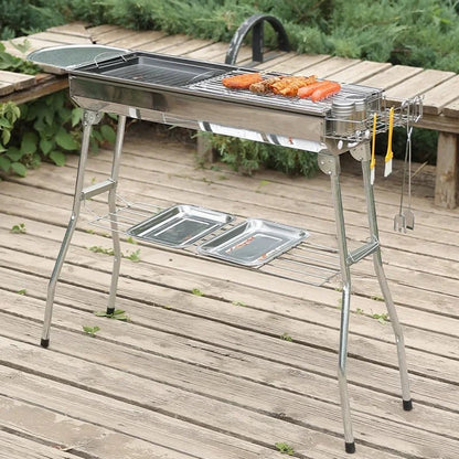 Large Stainless Steel Charcoal BBQ Grill Portable Folding Barbecue Cooke... — Gift Idea