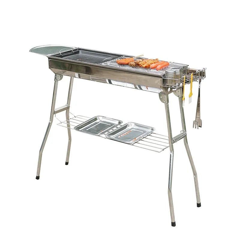 Large Stainless Steel Charcoal BBQ Grill Portable Folding Barbecue Cooke... — View 5