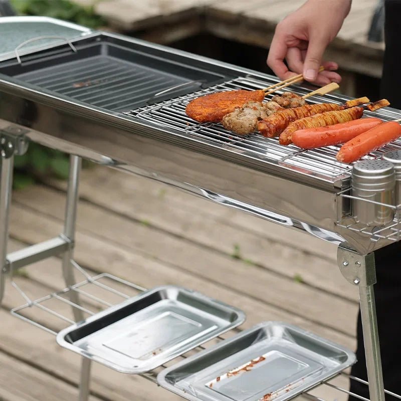 Large Stainless Steel Charcoal BBQ Grill Portable Folding Barbecue Cooke... — View 3