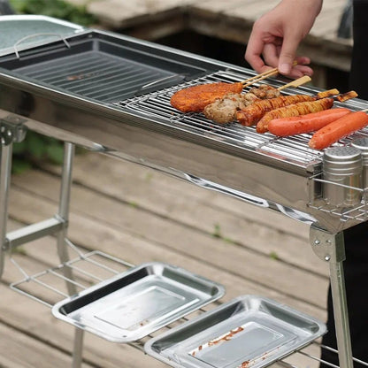 Large Stainless Steel Charcoal BBQ Grill Portable Folding Barbecue Cooke... — View 3