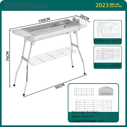Large Stainless Steel Charcoal BBQ Grill Portable Folding Barbecue Cooke... — View 6