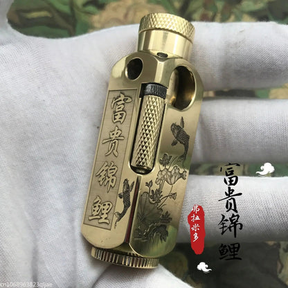 Luxury Heavy - Duty Trench Unique Japanese Themed Brass Lighter - Homebound Essentials