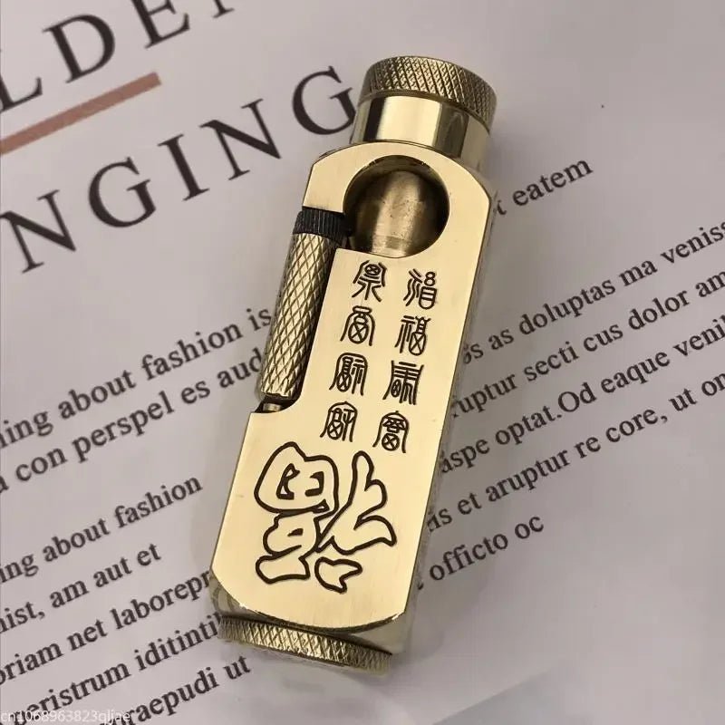 Luxury Heavy - Duty Trench Unique Japanese Themed Brass Lighter - Homebound Essentials