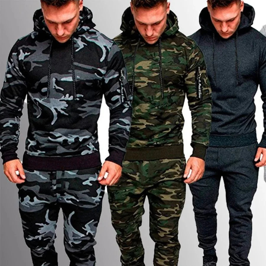 Men's Camouflage Tracksuit | Two - Piece Set with Sports Hoodie & Pants | Outdoor Sports Suit | Casual Jogging Sweatshirt Outfit - Homebound Essentials