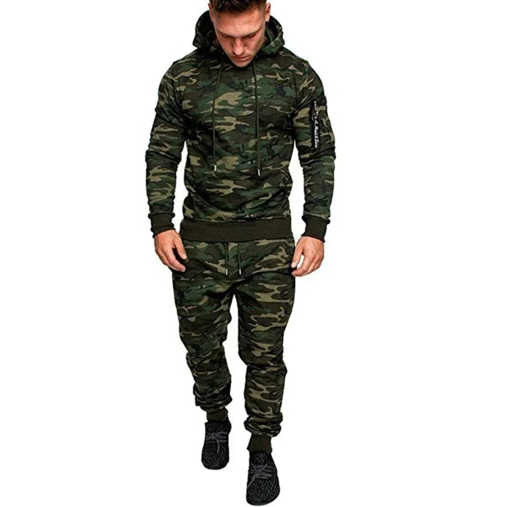 Men's Camouflage Tracksuit | Two - Piece Set with Sports Hoodie & Pants | Outdoor Sports Suit | Casual Jogging Sweatshirt Outfit - Homebound Essentials
