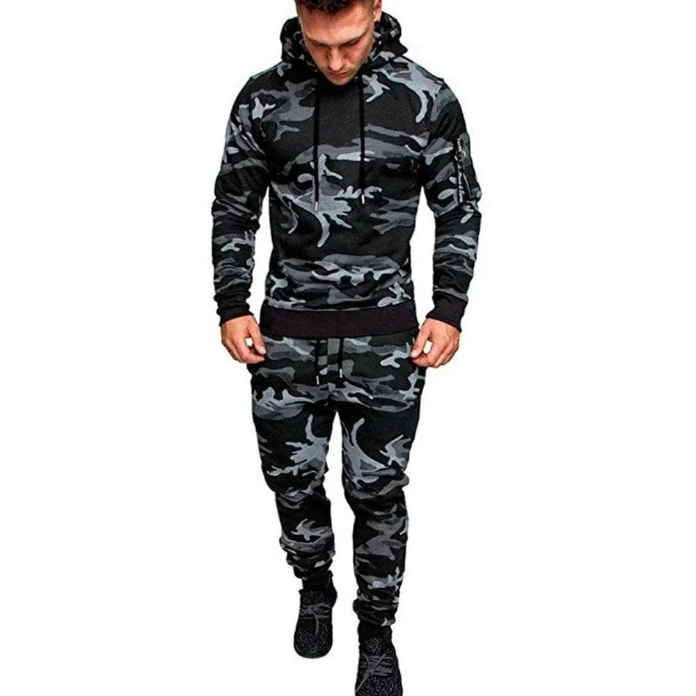 Men's Camouflage Tracksuit | Two - Piece Set with Sports Hoodie & Pants | Outdoor Sports Suit | Casual Jogging Sweatshirt Outfit - Homebound Essentials