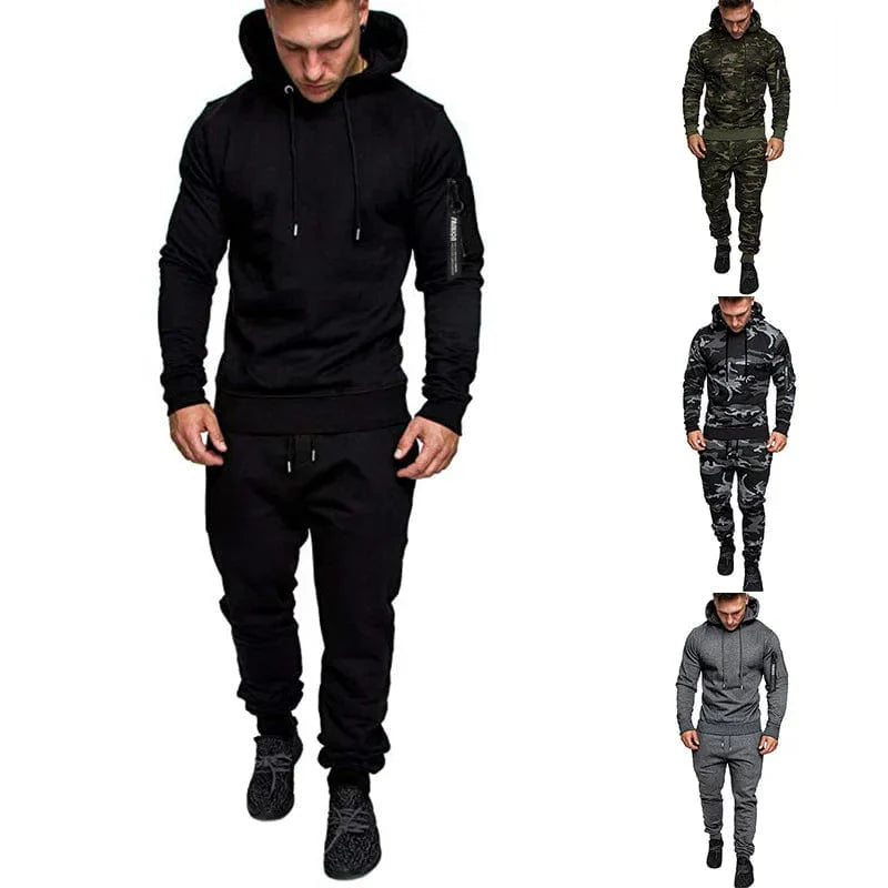 Men's Camouflage Tracksuit | Two - Piece Set with Sports Hoodie & Pants | Outdoor Sports Suit | Casual Jogging Sweatshirt Outfit - Homebound Essentials