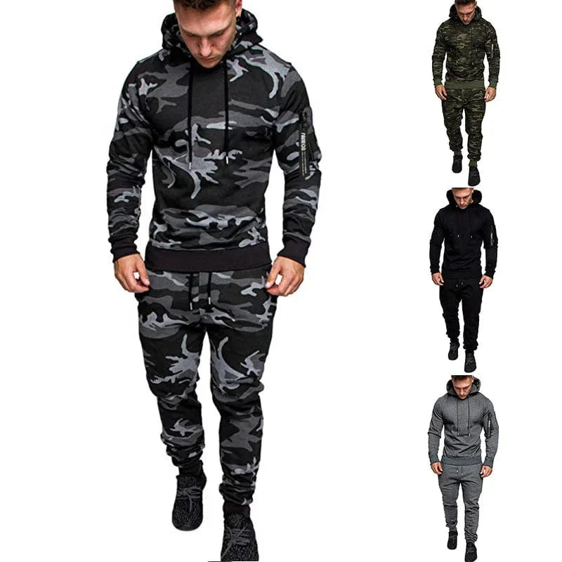Men's Camouflage Tracksuit | Two - Piece Set with Sports Hoodie & Pants | Outdoor Sports Suit | Casual Jogging Sweatshirt Outfit - Homebound Essentials