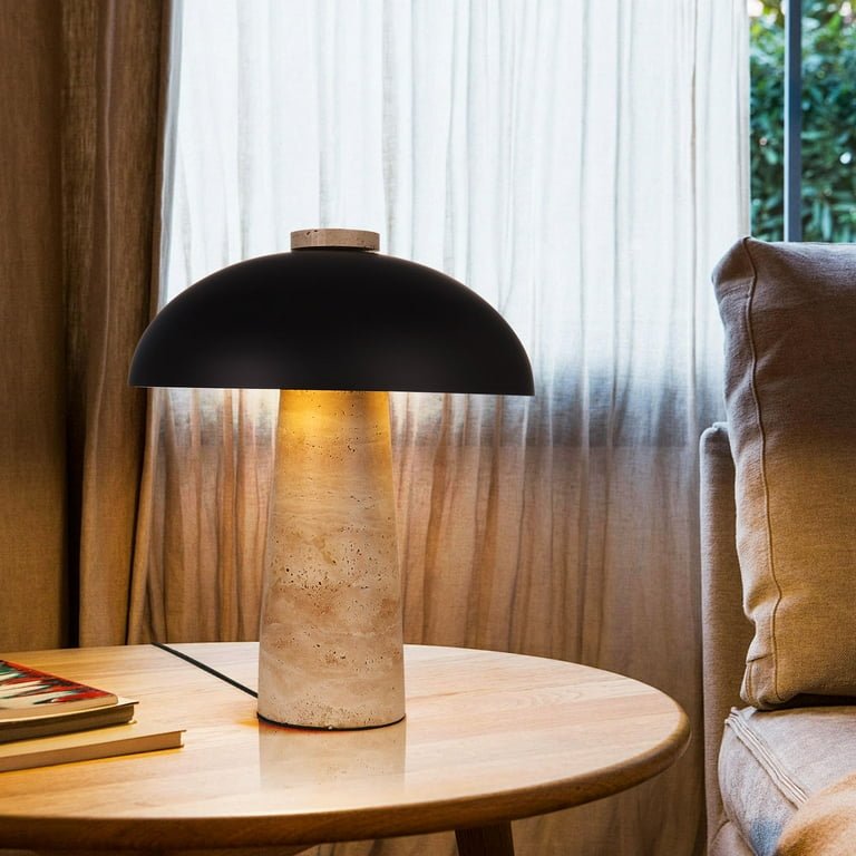 Nordic Wabi - Sabi Table Lamp Natural Stone Base Linen Shade Minimalist Japandi Bedside Desk Light - GiftWave.co
