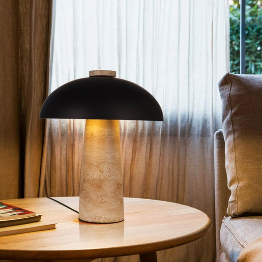 Nordic Wabi - Sabi Table Lamp Natural Stone Base Linen Shade Minimalist Japandi Bedside Desk Light - GiftWave.co