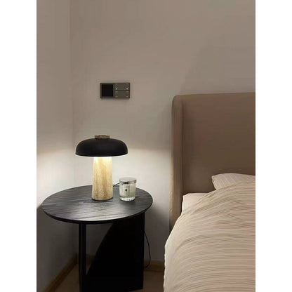 Nordic Wabi - Sabi Table Lamp Natural Stone Base Linen Shade Minimalist Japandi Bedside Desk Light - GiftWave.co