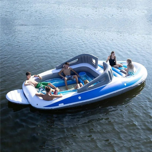 ParadiseDrift 6 - Person Inflatable Water Floating Bed - PVC Pirate Ship Island Floating Private Boat - Homebound Essentials