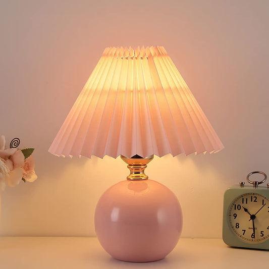 Pleated Table Lamp Ceramic Base Warm Ambient Farmhouse Bedside Desk Accent Light Bedroom - GiftWave.co