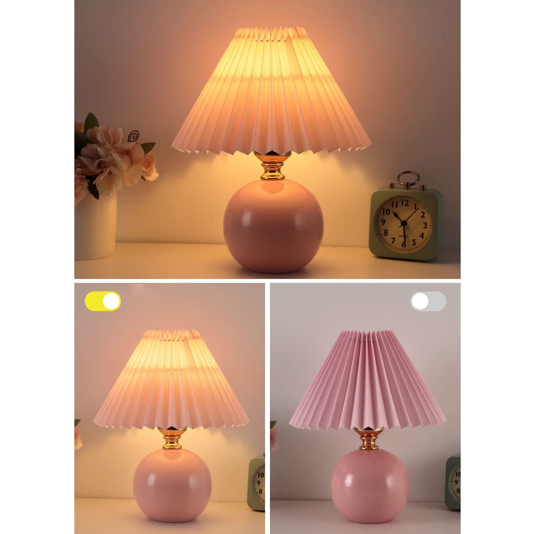 Pleated Table Lamp Ceramic Base Warm Ambient Farmhouse Bedside Desk Accent Light Bedroom - GiftWave.co