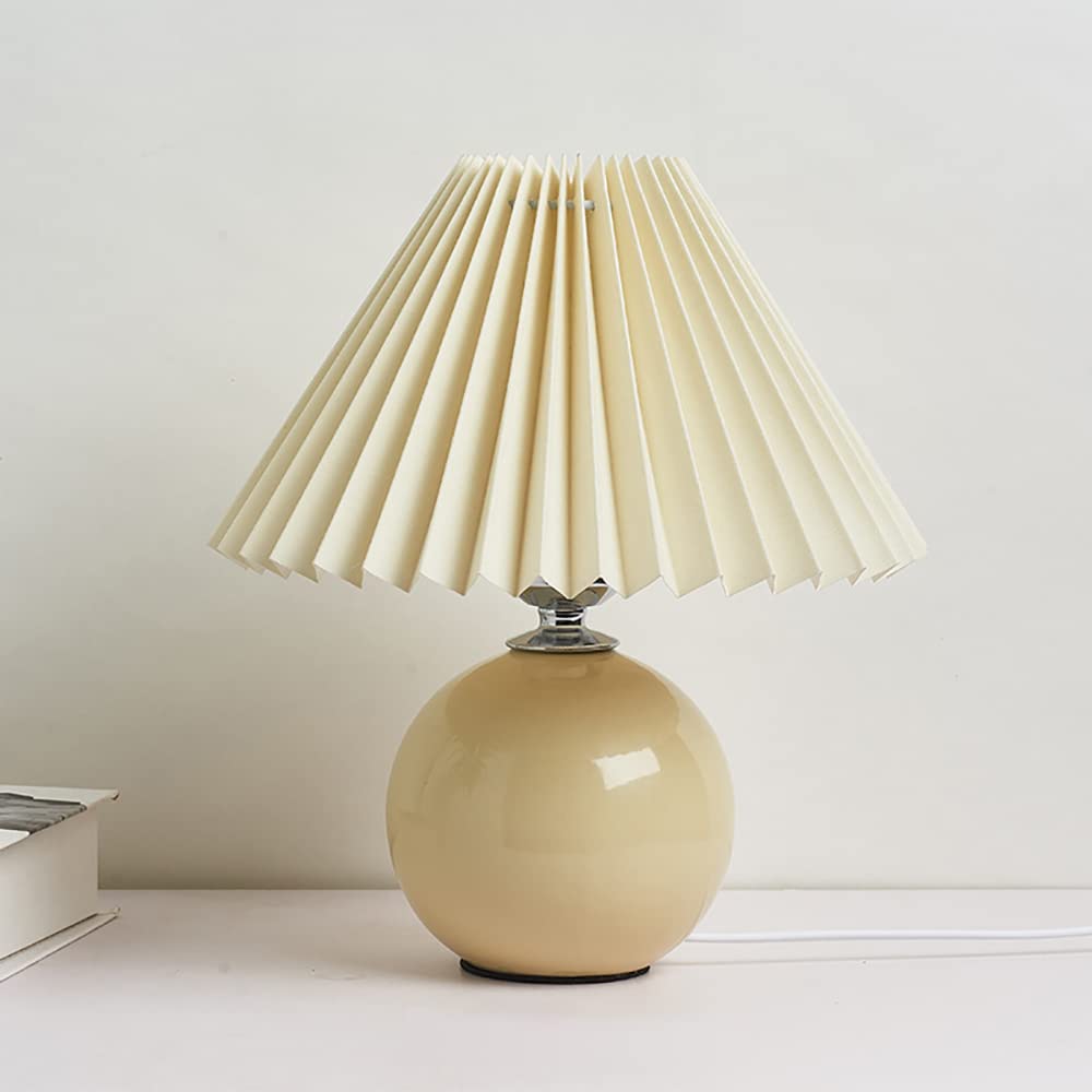 Pleated Table Lamp Ceramic Base Warm Ambient Farmhouse Bedside Desk Accent Light Bedroom - GiftWave.co