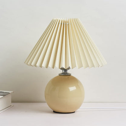 Pleated Table Lamp Ceramic Base Warm Ambient Farmhouse Bedside Desk Accent Light Bedroom - GiftWave.co