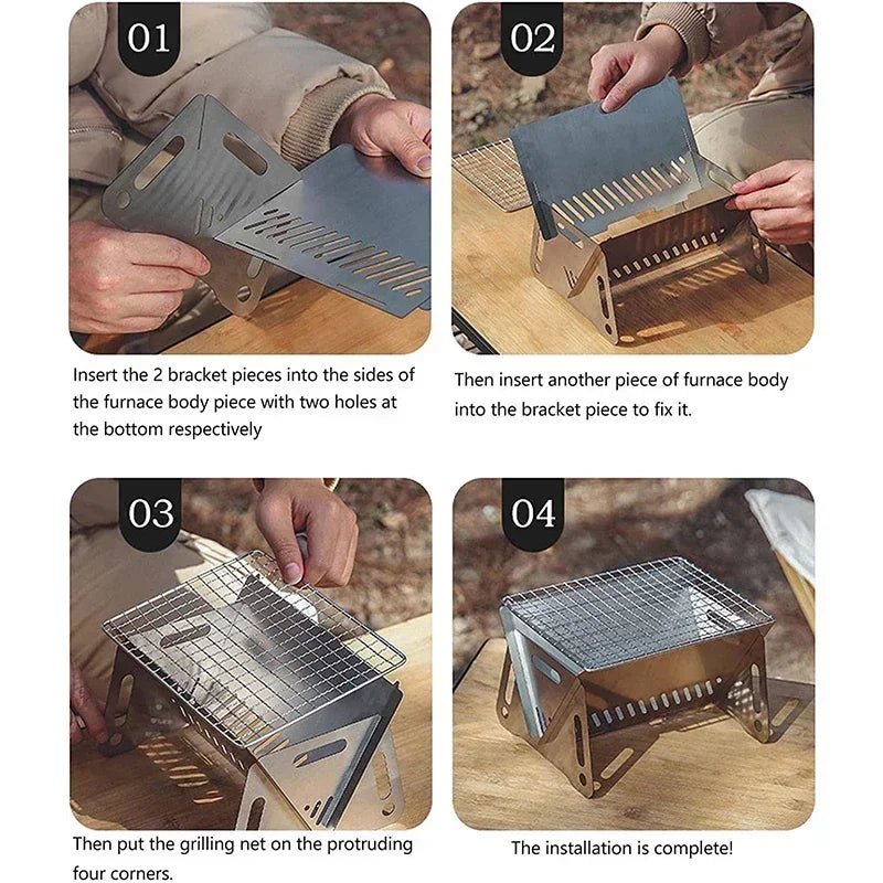 Portable Folding Charcoal Grill Stainless Steel Camping BBQ Outdoor Comp... — View 5