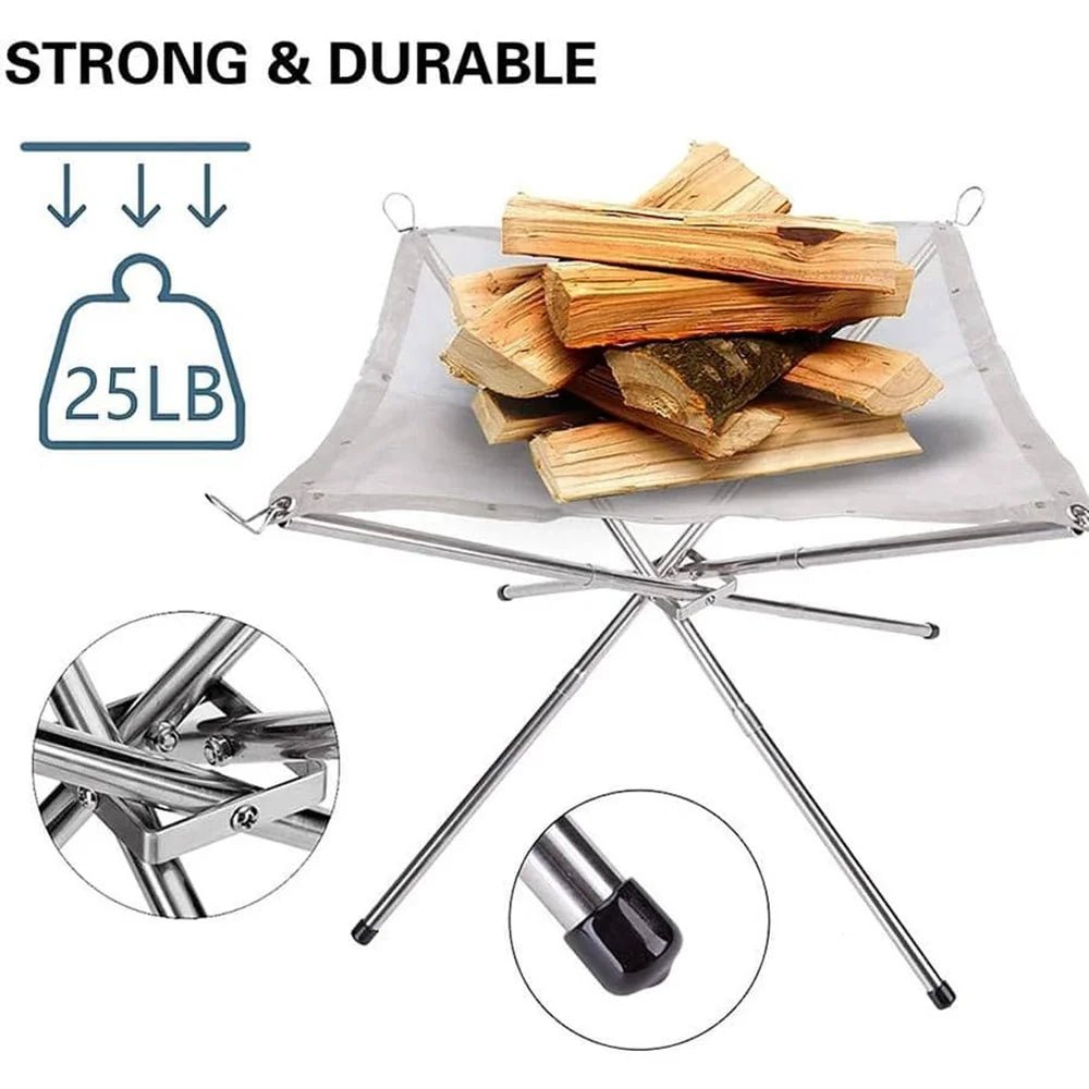Portable Stainless Steel Fire Pit Grill Foldable Camping BBQ Bonfire Rac... — View 4