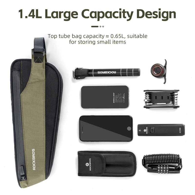 RockBros Bicycle Bag: Portable Cycling Top Tube Bag, Nylon MTB Road Phone Tool Bag with Reflective Ultralight Design - Homebound Essentials