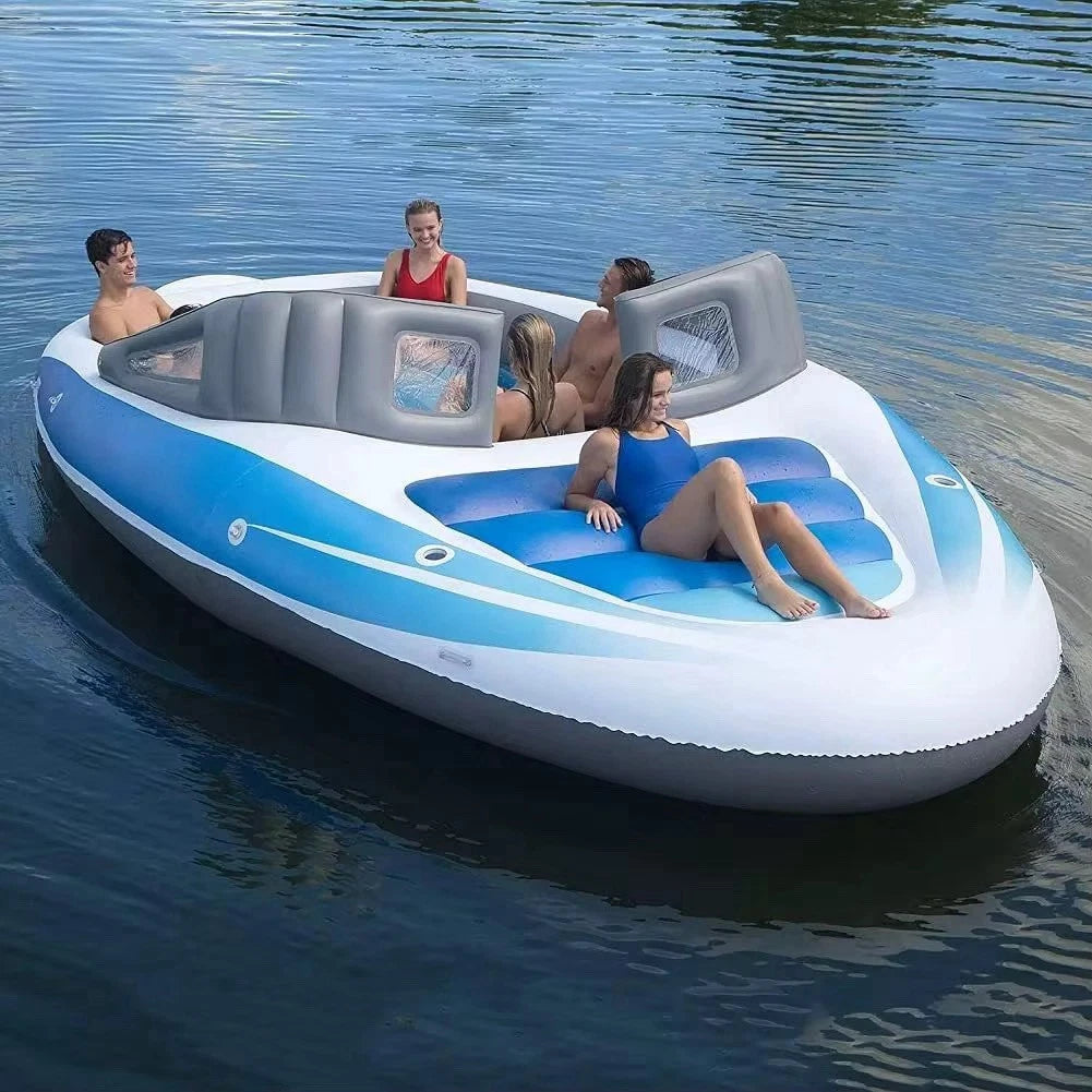 ParadiseDrift™ 6-Person Inflatable Pirate Ship Island Float | Puncture-Resistant PVC | Built-In Cooler | 400cm