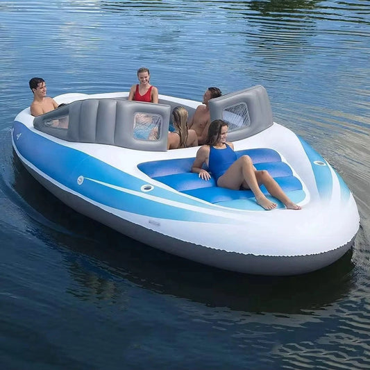 ParadiseDrift™ 6-Person Inflatable Pirate Ship Island Float | Puncture-Resistant PVC | Built-In Cooler | 400cm