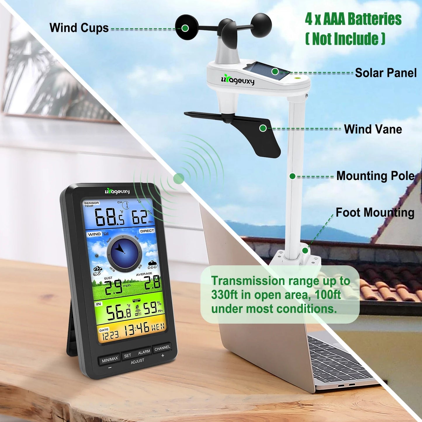 Smart Wireless Weather Station WiFi Indoor Outdoor Color Display Tempera... — View 3