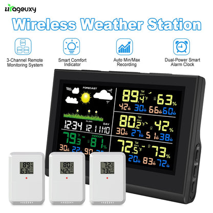 Smart Wireless Weather Station with 3 Sensors Large Color Display Indoor... — View 2