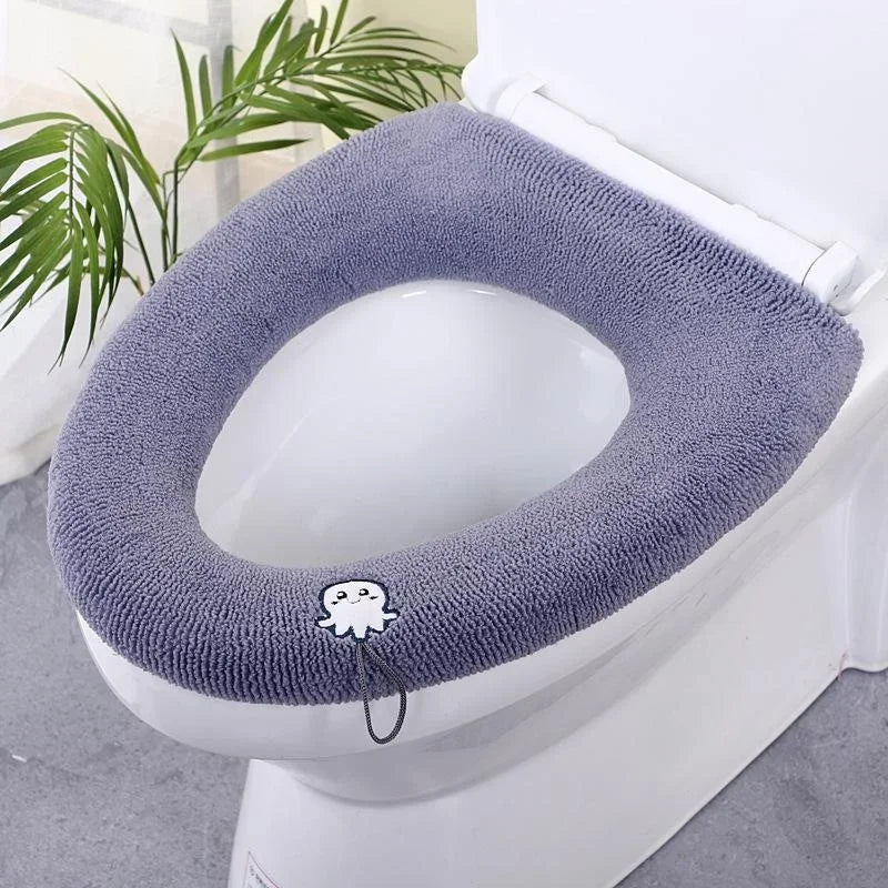 Thicker Bathroom Toilet Seat Cover Pads - Soft Warmer Toilet Seat Cushion Cover Stretchable Washable Cloth - Homebound Essentials