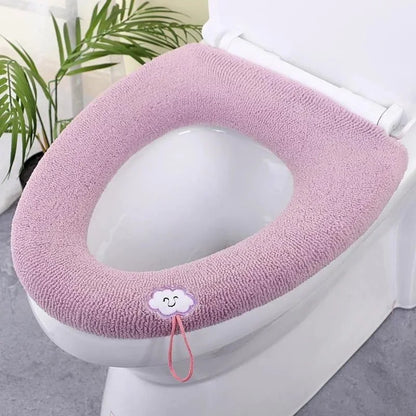 Thicker Bathroom Toilet Seat Cover Pads - Soft Warmer Toilet Seat Cushion Cover Stretchable Washable Cloth - Homebound Essentials