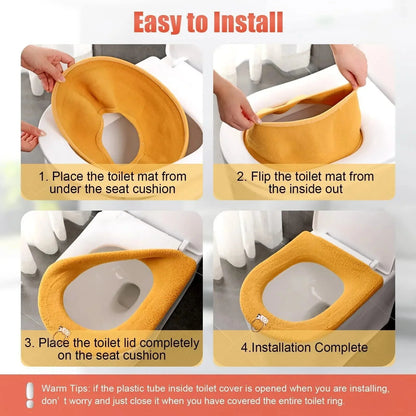 Thicker Bathroom Toilet Seat Cover Pads - Soft Warmer Toilet Seat Cushion Cover Stretchable Washable Cloth - Homebound Essentials