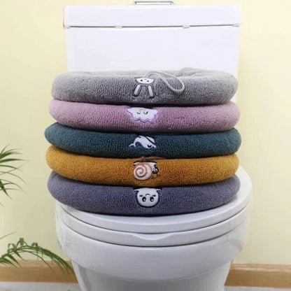 Thicker Bathroom Toilet Seat Cover Pads - Soft Warmer Toilet Seat Cushion Cover Stretchable Washable Cloth - Homebound Essentials
