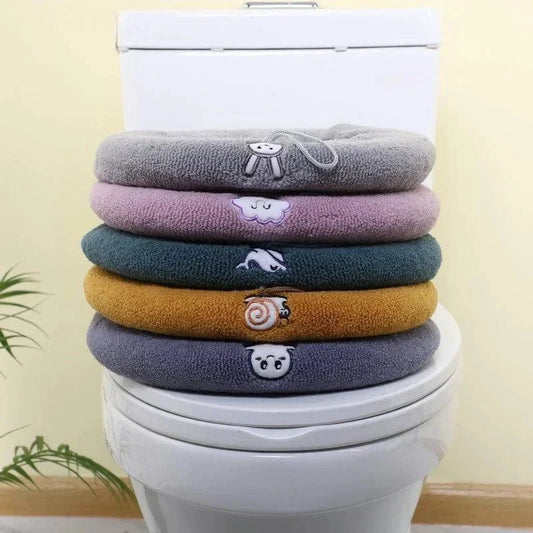 Thicker Bathroom Toilet Seat Cover Pads - Soft Warmer Toilet Seat Cushion Cover Stretchable Washable Cloth - Homebound Essentials