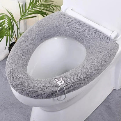 Thicker Bathroom Toilet Seat Cover Pads - Soft Warmer Toilet Seat Cushion Cover Stretchable Washable Cloth - Homebound Essentials