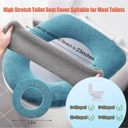 Thicker Bathroom Toilet Seat Cover Pads - Soft Warmer Toilet Seat Cushion Cover Stretchable Washable Cloth - Homebound Essentials