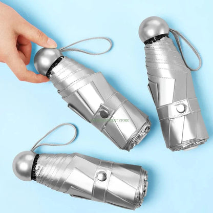 Titanium Silver 8 Ribs Pocket Mini Umbrella: Anti - UV Sun Umbrella, UPF Protection - Homebound Essentials